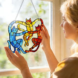 Cat Stained Glass Suncatcher Window, Hanging Sun Catchers Indoor Window, Suncatcher for Mom/Women (Dancing Cat)
