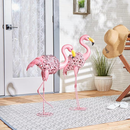 Zingz & Thingz Durable Iron Outdoor Décor Flamingo Solar Garden Stake, 12x6x32, Standing Tall