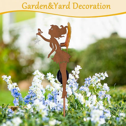 Solar Garden Statue Outdoor Decor, Art Fairy Star Figurine Light Stake, Garden Decoration Ornament for Patio Lawn Yard Pathway, Housewarming & Unique Gift for Gardening Mom Grandma