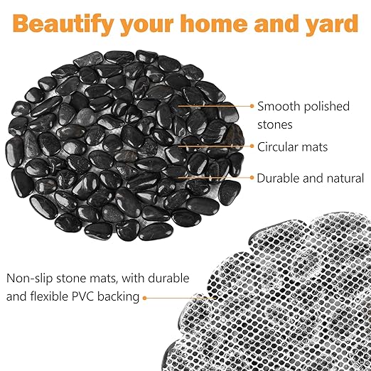 River Rock Stepping Stones Outdoor for Garden Walkway, 12 inch Diameter 3 Pcs Round Shape Paver Step Stones Polished Pebble River Stone Mat for Yard Lawn Patio Pathway Walk Way - Black