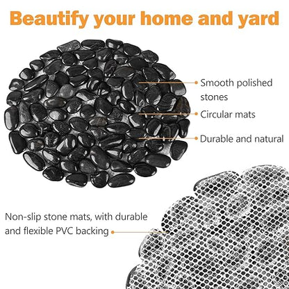 River Rock Stepping Stones Outdoor for Garden Walkway, 12 inch Diameter 6 Pcs Round Shape Paver Step Stones Polished Pebble River Stone Mat for Yard Lawn Patio Pathway Walk Way - Black