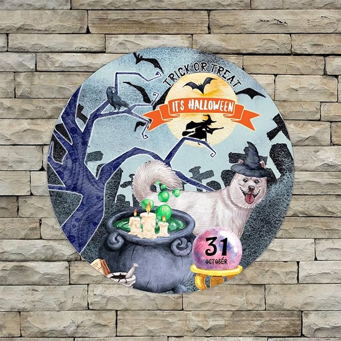 Retro Metal Sign 12"x12",Happy Halloween Scary Night Grave Witch Bats Trick Or Treat Dog Aluminum Tin Metal Sign for Home Living Room Bedroom Garden Farm Patio Decor Wall Art Poster
