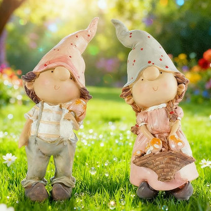 Fairy Garden Kit Set of 2 Whimsical Boy and Girl Mushroom Fairy Figurines Resin Miniature Fairies Garden Decor Accessories Outdoor Patio Yard and Summer Decorations for Home
