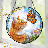 Orange Cat Gifts, Cat Memorial Suncatcher Gift for Loss of Cats, Butterfly Stained Glass Suncatcher Window Hanging Decor for Garden Pet Loss Gift Christmas Birthday Sympathy Gifts for Women Pet Lovers