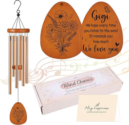 Mothers Day Gigi Gifts, Gigi Wind Chimes for Outside, Heartfelt Love Quote Floral Design Windchime for Home Garden Patio Yard Decor