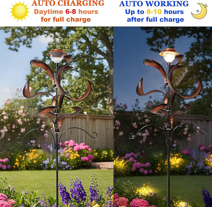 Yard Garden Wind Spinners - Large Outdoor Metal Wind Spinners with Stake, Yard Art Lawn Garden Decor Bronze-Colored Blade Rotator (25.5" W x 81" H)