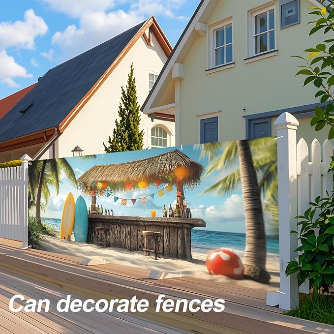 ANNA QUEEN Tiki Bar Garage Door Banner 6 x 13FT, Tropical Beach Surf Scene with Palm Trees and Surfboards,Outdoor Garage Decoration for Summer Parties Home Decor