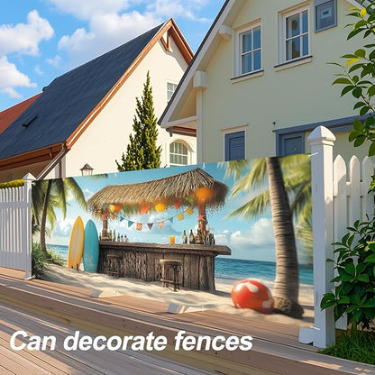 ANNA QUEEN Tiki Bar Garage Door Banner 6 x 13FT, Tropical Beach Surf Scene with Palm Trees and Surfboards,Outdoor Garage Decoration for Summer Parties Home Decor