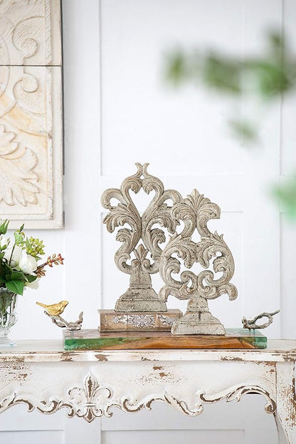 A & B Home 15" Decorative Abstract Cement Sculpture with Distressed Finish for Indoor and Outdoor Use