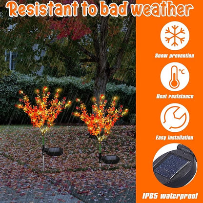 Glooglitter 2 Pack Solar Stake Lights Outdoor Decor Waterproof Mums Artificial Flowers Solar Lights for Outdoor Garden Yard Pathway Decor (Orange,Camellia)