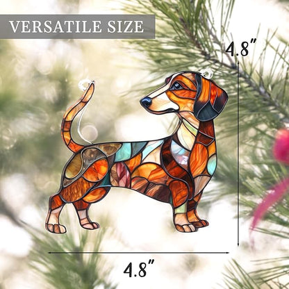Colorful Dogs Acrylic Suncatcher Ornament for Window Decor, Acrylic Suncatcher Window Hanging Decor, Dog Lovers Gifts for Women, Dogs Christmas Ornaments for Tree Hanging (Dachshund Mable)