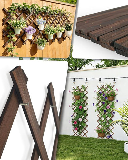 2 Pack Expandable Wooden Lattice Fence Panel, 2.2 x 5.2 Ft Wood Garden Trellis for Climbing Plants, Outdoor Privacy Fence Wall for Ivy Rose Vine, Patio Yard Balcony Decor