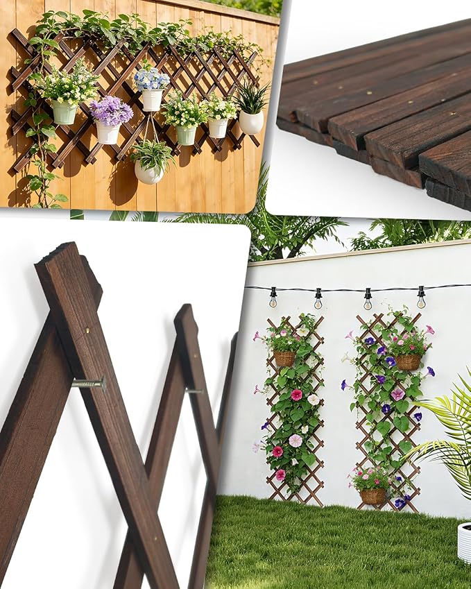 Expandable Wooden Latice Fence Panel, 1 Pack, 2.2 x 5.2 Ft Large Wood Garden Trelis for Climbing Plants, Outdoor Privacy Fence Wall for lvy Rose Vine, Patio Yard Balcony Decor