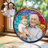 VINATIMES Personalized Grandma Stained Glass Suncatcher, Photo Family Faux Stained Glass Window Hanging Ornament, Custom Grandparent Day 2025 Gifts for Grandma, Birthday Gift for Dad, Grandpa