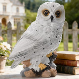 Solar Owl Garden Outdoor Statue,Owl Figurine Sculpture with LED Lights for Porch Patio Lawn Yard Deck Spring Decor - Ideal Easter Day Housewarming for Women Men Owl Lover(White)