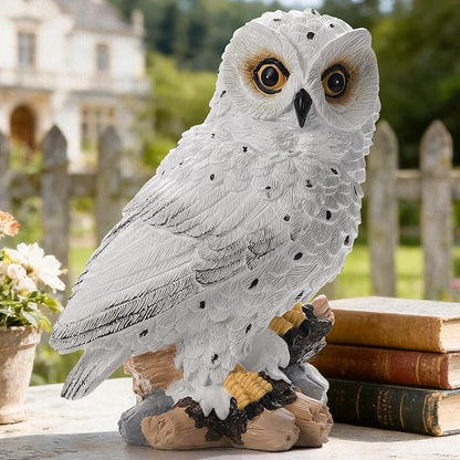 Solar Owl Garden Outdoor Statue,Owl Figurine Sculpture with LED Lights for Porch Patio Lawn Yard Deck Spring Decor - Ideal Easter Day Housewarming for Women Men Owl Lover(White)