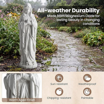 Giantex Virgin Mary Praying Statue 29.5", Blessed Mother Outdoor Religious Statue with Rosary Beads, Weather-Resistant MgO Catholic Yard Decor for Lawn, Patio, Prayer Garden & Memorial, Off White