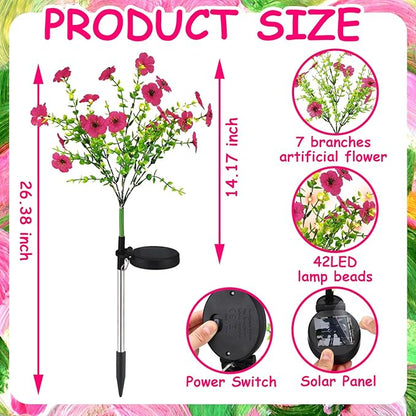 Glooglitter 2 Pack Solar Stake Lights Outdoor Decor Waterproof Mums Artificial Flowers Solar Lights for Outdoor Garden Yard Pathway Decor (Rose Red,Violet)