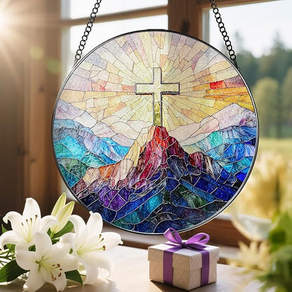 Stained Glass Suncatcher, Cross Sun Catcher Ornament, Easter Faith Cross; Stained Glass Window Hanging, Christmas Ornament, Jesus Home Decor, Christian Home Decor; Christian Gifts, Religious Gifts