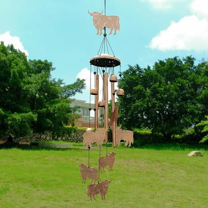 GDNSFIT Highland Cow Wind Chimes for Outside, Metal Windchimes Outdoors, Highland Cow Gifts for Women/Men, Memorial/Birthday Gifts, Garden Decor for Outside, Patio or Yard, Durable Chimes for Outdoors