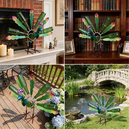 Outdoor Bottle Tree with Peacock Metal Stake for Outdoor Colorful Garden Decorative Bottle Holder & Outdoor