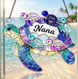 Personalized Turtle Suncatcher for Grandma, Custom Name Window Hanging Stained Glass Ornament, Colorful Window Decor for Grandparents, Gift for Mother's Day, Birthdays, Christmas