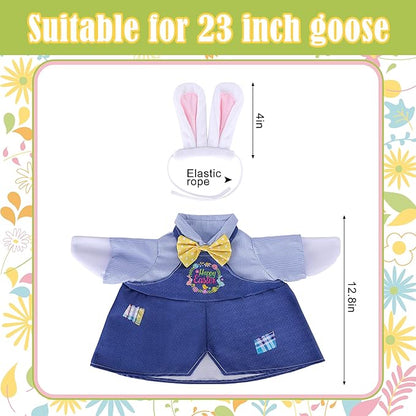 Watayo 2 Pcs/Set Easter Porch Goose Outfits, Happy Easter Bunny Lawn Goose Costume, Cute Garden Goose Clothes Suspender Skirt and Bunny Ears Headband for 23" High Statue Spring Patio Yard Decor