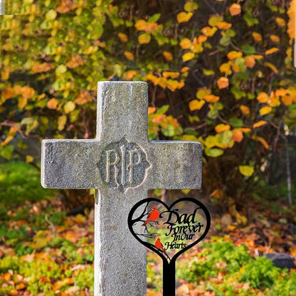 OZIO Memorial Grave Markers for Cemetery, Heart Memorial Plaque Stake Cardinals Garden Stake Memorial Metal Grave Stake Decoration for Mom Dad Cemetery Outdoors Yard Garden