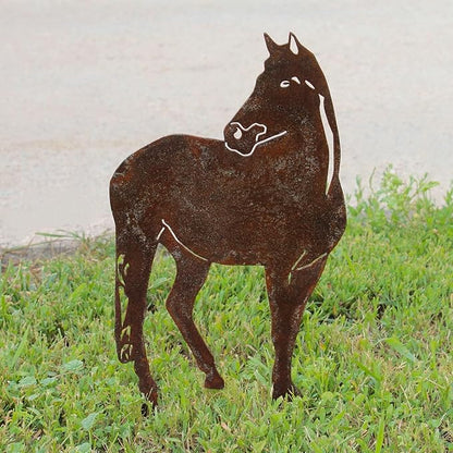 Corten Steel Horse Silhouette Rusting Yard Stake