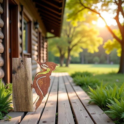 Rusty Metal Bird Silhouettes Garden Fence Decor Woodpecker Gardening Country Metal Bird Robin Yard Art Decoration Steel Garden Sculptures and Statues