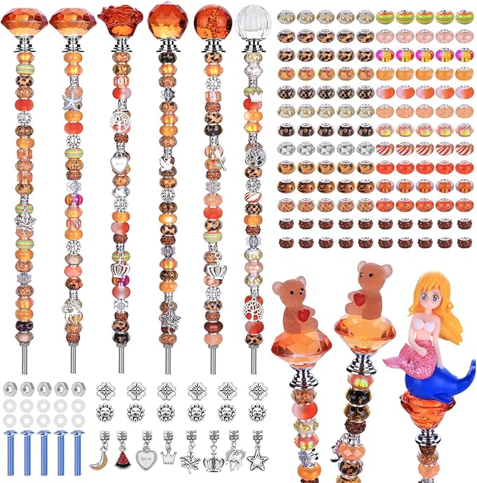 AIPRIDY 158 Pcs DIY Fairy Wand Garden Stakes Kit,Multiple Color Scheme European Beads Crystal Diamond Tops and 12 or 10 Inch Threaded Rods,Stainless Steel Stakes with Diamond Toppe (Sun)