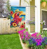 Summer Tropical Parrot House Flag 28x40 Inch Double Sided Outside, Colorful Beach Yard Decor Large Burlap Garden Flag for Outdoor Holiday Decoration