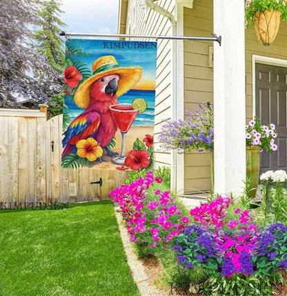 Summer Tropical Parrot House Flag 28x40 Inch Double Sided Outside, Colorful Beach Yard Decor Large Burlap Garden Flag for Outdoor Holiday Decoration