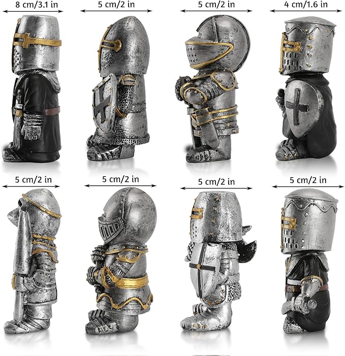 Knight Gnomes Guard Garden Statues 2021 Christmas Guardians Gnomes, Renaissance Medieval Cross Templar Crusader Figurine, Armor Miniature European Knights Sculpture for Yard Lawn Art Decor (8 pcs)