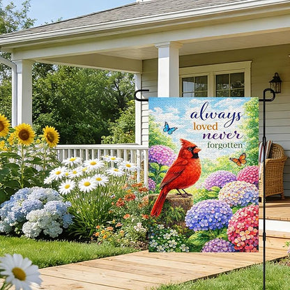 IVN Spring Summer Garden Flag 12x18 Inch Double Sided Burlap Red Cardinal Hydrangea Garden Quote Design Small Outdoor Yard Flag Holiday for Porch Lawn Patio Decor