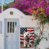 Patriotic 4th of July West Highland White Terrier Garden Flag Summer Decorative Lovely Pet Dog American US Flag Banner for Outside 12x18 Inch Printed Double Sided