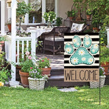 AVOIN colorlife Blue Paw Print Spring Garden Flag 12x18 Inch Double Sided Outside, Daisy Floral Welcome Stripes Yard Outdoor Flag