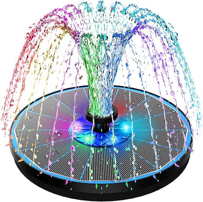 SZMP 3.5W Upgraded Glass Panel Solar Fountain with RGB Night Show, Anti-Drift Fixer & 7 Nozzles, Strong Floating Bird Bath Fountain for Garden, Pond, Outdoor (Blue)