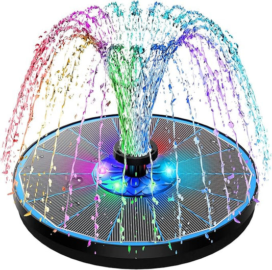 SZMP 3.5W Upgraded Glass Panel Solar Fountain with RGB Night Show, Anti-Drift Fixer & 7 Nozzles, Strong Floating Bird Bath Fountain for Garden, Pond, Outdoor (Blue)