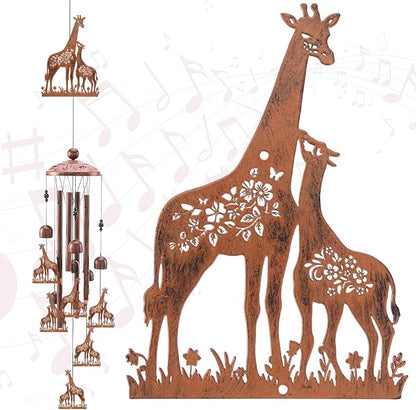 Giraffe Wind Chimes Gift for Outdoor, Giraffe Gifts for Men Women Dad Grandpa, Memorial Gift Metal WindChimes for Outside Indoors Home Lawn Porch Patio Garden Decor Yard Decoration