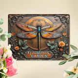 Custom Garden Signs Personalized Metal Tin Sign for Women, Retro Dragonfly Metal Sign for Outdoor, Patio, Yard Rustic Home Decor Gift for Mothers Day, Grandmas, and Gardening Lovers