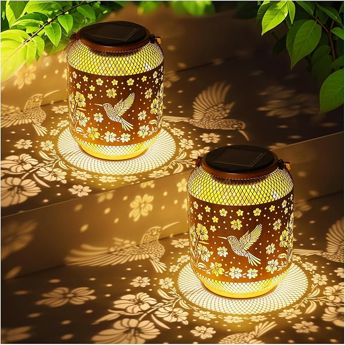 2 Pack Hummingbird Solar Garden Statues Birthday Gifts for Women Mom Grandma Hanging Solar Outdoor Waterproof Metal Garden Decor Outside for Yard,Patio,Lawn Porch,Backyard
