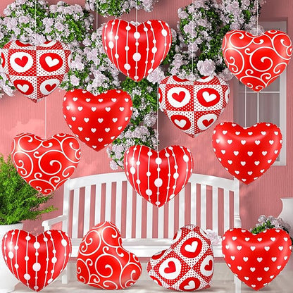 12 Pcs 12 Inch Valentine's Day Inflatable Heart Outdoor Decorations Large Valentine Heart Inflatable Hanging Ornaments PVC Love Outdoor Yard Decor for Wedding Anniversary