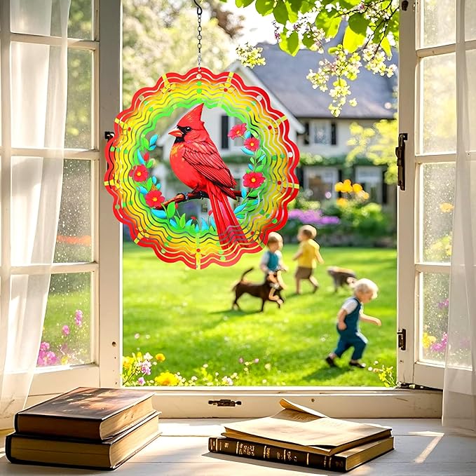 Metal Wind Spinners Outdoor Cardinal Hanging Wind Spinner Gifts for Women Men,12 inch 3D Stainless Steel Wind Catchers Kinetic Sculpture for Garden Decor,Outside,Yard,Patio,Backyard,Porch Decoration