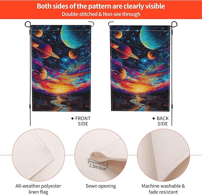 Galaxy Starry Sky Planet Garden Flag Seasonal Double Sided 12 x 18 Inch Small Yard Flag for Indoor Outdoor Decor Holiday All Seasons
