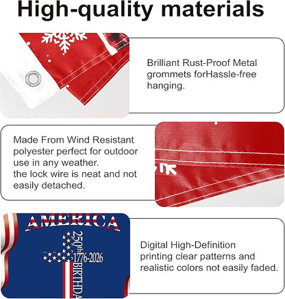 250 Anniversary USA Flag 3x5 Ft 2 Sided 3 Layers 250th Anniversary Flag We The People 1776-2026 250 Years Birthday Patriotic Decor for Outdoor Front Door Porch Wall (F)