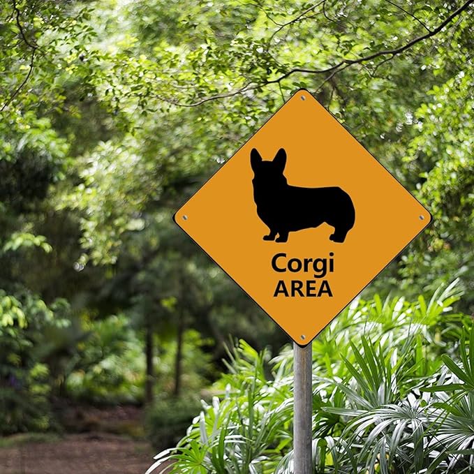 Corgi Area Xing Caution Crossing Sign Corgi Dog Aluminum Metal Sign Warning Sign Novelty Road Fence Yard Wall Decor For Indoor Outdoor Highway15x15in