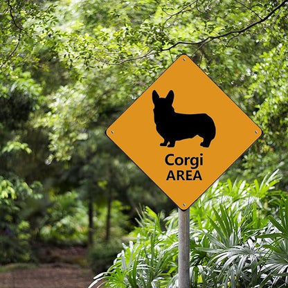 Corgi Area Xing Caution Crossing Sign Corgi Dog Aluminum Metal Sign Warning Sign Novelty Road Fence Yard Wall Decor For Indoor Outdoor Highway15x15in