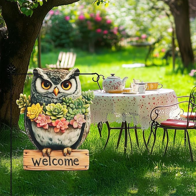 Owl Garden Flags 12x18 Inch Double Sided, Spring Summer Welcome Banner Small Yard Flags for Outside, Farmhouse Front Porch Home Outdoor Seasonal Decor Holiday All Seasons Decoration