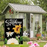 AVOIN colorlife Daisy Sunflower Hello Sunshine Garden Flag 12x18 Inch Double Sided, Summer Seasonal Holiday Burlap Yard Outdoor Decoration Black